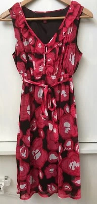 Merona Womens Size XS Sleeveless Dress Sheer Lined Ruffle V Neck Floral Red - Image 1 of 4