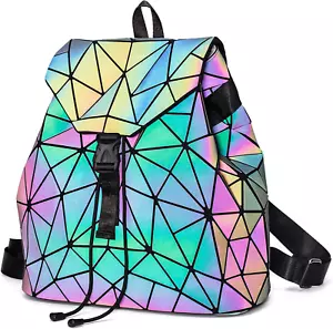 Luminous Geometric Backpacks Women Holographic Reflective Bags Handbags Holograp - Picture 1 of 12