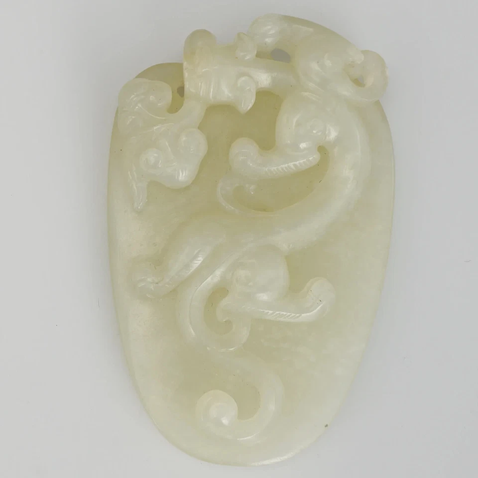 Qing Chinese Jade Chimera Pendant Plaque Pale Green 18/19th Century - Image 1 of 4