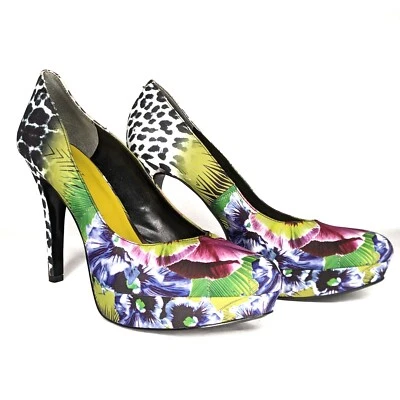 Nine West Makayla Pumps Platform Heels Animal Floral Tropical Print Fabric Sz 9 - Image 1 of 4