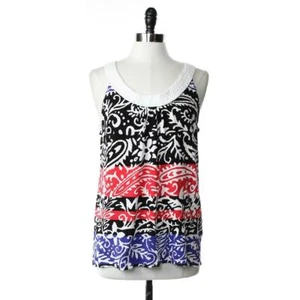 Joseph A Womens L Shirt Top Pull Over Paisley White Sleeveless Multi-Color - Picture 1 of 4