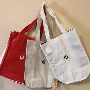 Lot de 3 sacs réutilisables Lululemon sacs à provisions, rouge, gris, blanc