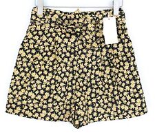 MAISON SCOTCH Women Shorts S Black Flower Pattern Cotton Stretch Zip Belted