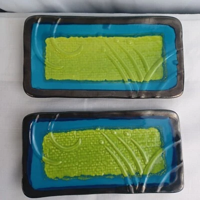 Bella Casa By Ganz Tray Trinket Dish Set Of 2 Green Blue 8" X 4" - Image 1 of 4