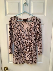 Dana Buchman Women 3/4 Sleeve Top M Multicolor Vneck Front Crossed Gathered Side - Picture 1 of 8