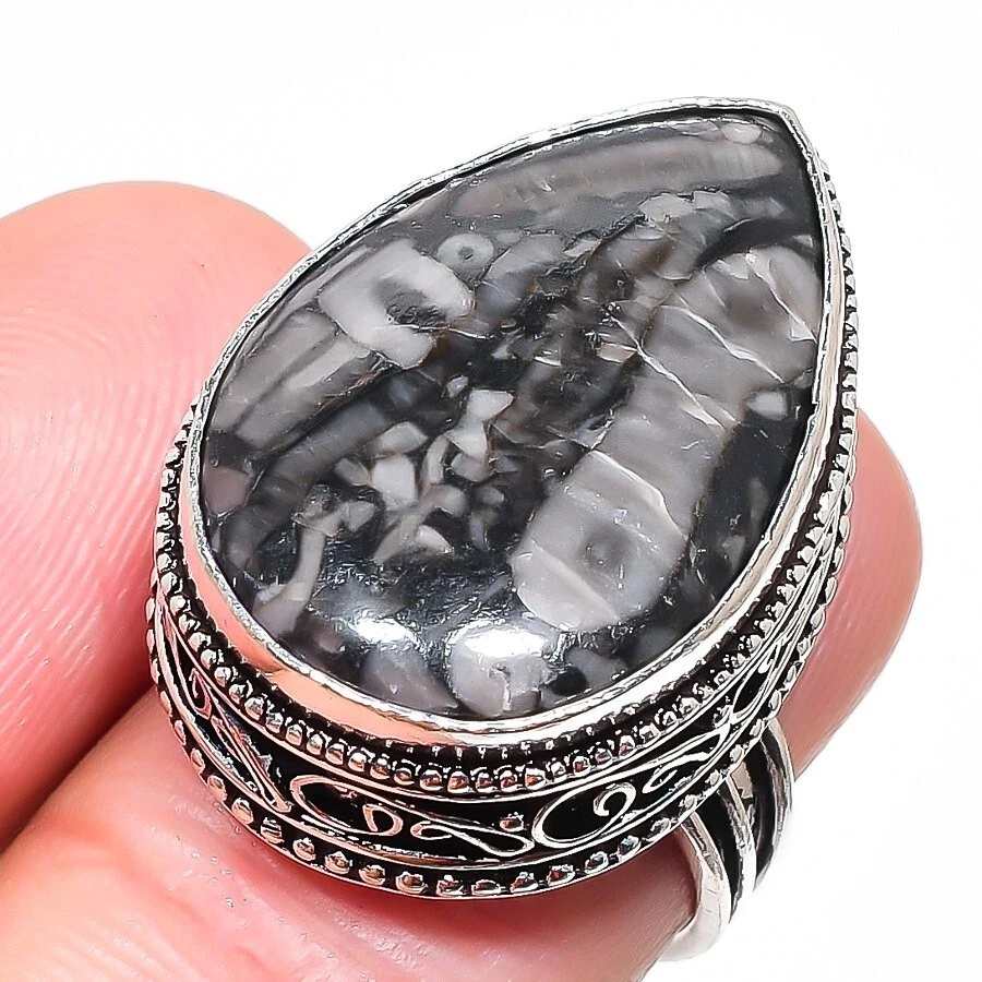 Natural Picasso Jasper Gemstone 925 Sterling Silver Jewelry Ring Size 7 (US) Foto 1 de 1