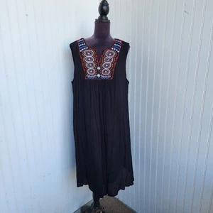 NWT Luxology Dress Embroidered Gauzy Boho Beaded Hippie Artsy Women's Black 2X - Picture 1 of 11