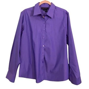 Nina McLemore Solid Purple 100% Cotton Long Sleeve Button Down Shirt Top 14 - Picture 1 of 11