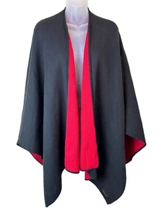 Calvin Klein Reversible Shawl One Size Wrap Poncho Sweater Black Red Knit - Picture 1 of 4