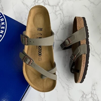 with Box/BIRKENSTOCK Mayari Birkibuc-Stone sandals LEATHER Wide/EU Women - Image 1 of 4