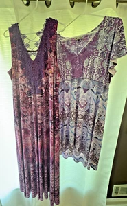Set of 2 One World Dresses Maxi Midi Sleeveless & Flutter Sleeve Purple Size 1X - Picture 1 of 12