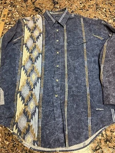 John Blair Western Aztec Shirt Mens Large Striped Button Up Rodeo Cowboy Vintage - Picture 1 of 11