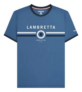 Lambretta Mens Dark Blue Classic Logo Target Retro Mod Ska Casual T-Shirt - Picture 1 of 5