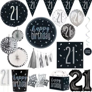 21. Geburtstag Deko Party Set schwarz silber Geburtstagsdeko Dekoration Jubiläum - Bild 1 von 62