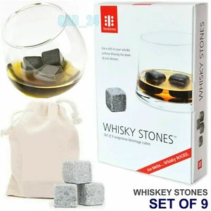 Teroforma Whisky Stones Gift Set 9 Reusable Soapstone Ice Cube Scotch Drink Rock - Picture 1 of 5