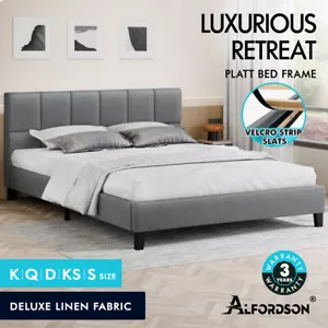 ALFORDSON Bed Frame Queen Double King Single Base Wooden Slats Fabric Grey - Picture 1 of 61