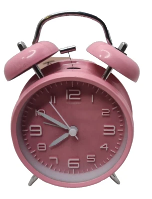 Peakeep 4 inches Twin Bell Pink Alarm Clock, Battery Operated, Loud (Pink) - Image 1 of 3