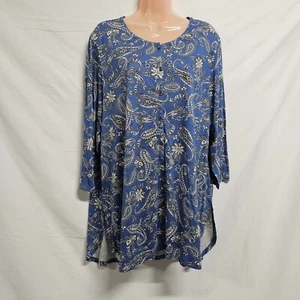 Blusa Camisa Top Popover Azul Paisley Cuello Redondo J. Jill Mujer Talla XLP - Imagen 1 de 13