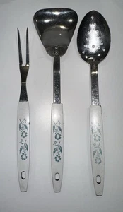 Corning Ware Blue Cornflower Spatula 11.25”Spoon 10.5” Fork 9.75” Stainless EUC - Picture 1 of 6