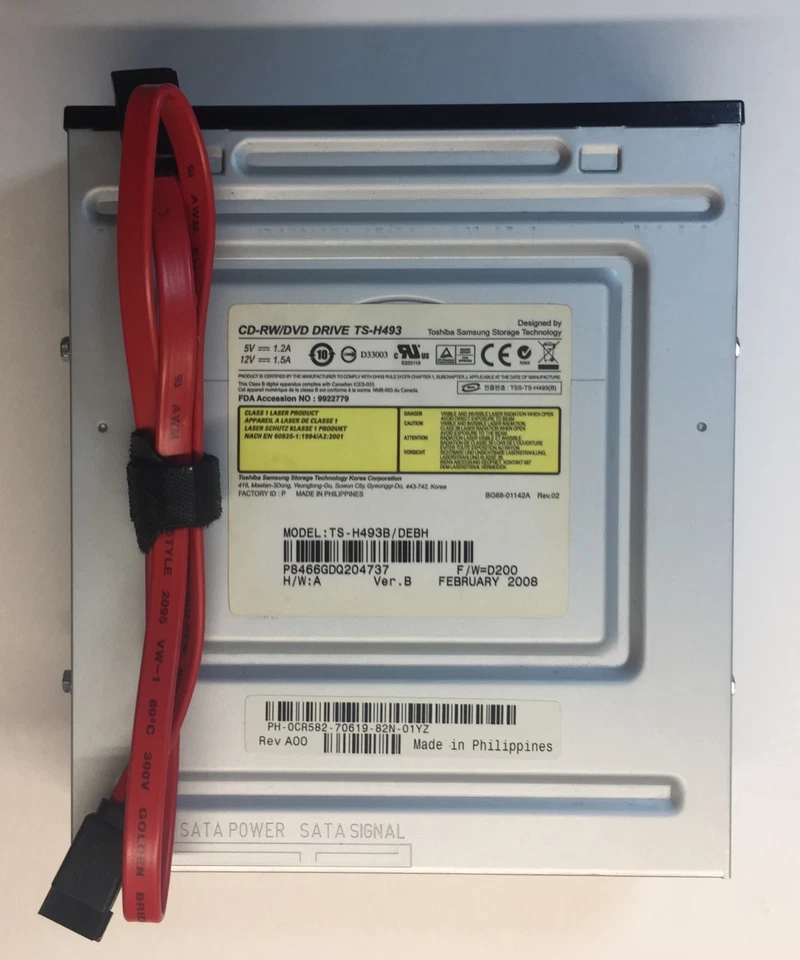 Toshiba Samsung 5.25 in SATAII DVD-ROM/CD-RW Optical Disk Drive (ODD), TS-H493 - Image 1 of 4