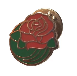 Gold Tone Enamel Pin Rose & Green Flower Rose Lapel Hat Pin Memorial Love - Picture 1 of 6