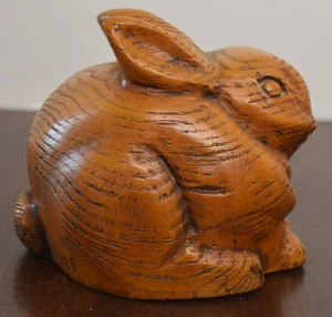 Rabbit Hare Figurine Wood Hand Carved Sculpture Vtg Bunny Easter Signed BEZ - Picture 1 of 6