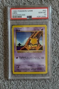 PSA 10 GEM MINT 1999 Pokemon Base Set Shadowless Abra # 43/102 - Picture 1 of 2
