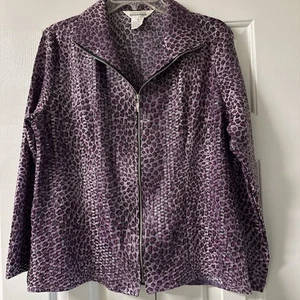 Exclusively Mistook Purple Animal Print Full Zip Jacket Size M Sequins - Picture 1 of 11