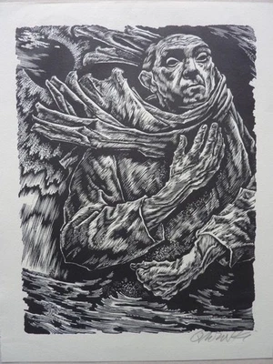 HANS ORLOWSKI - Original Holzschnitt 1947 "Männerkopf" HANDSIGNIERT - Bild 1 von 3