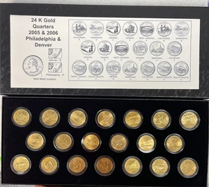 2005 - 2006 P & D - 24K Gold Plated Quarters Set of 20 Coins In the box - Picture 1 of 2