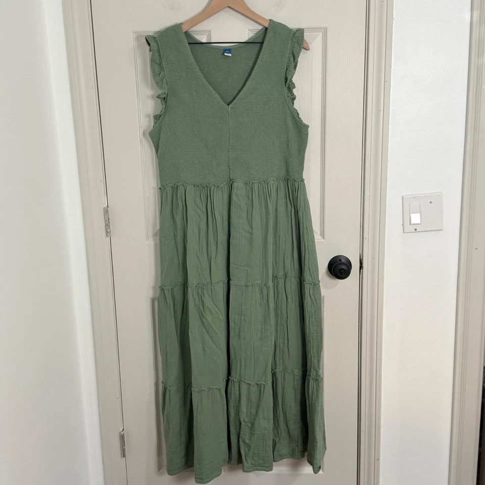Old Navy Maxi Dress Womens XXL Green Tiered Cottage Core - Image 1 of 4