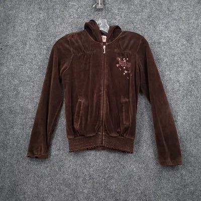 DE COLECCIÓN Juicy Couture Sudadera con Capucha Niñas 12 Marrón Terciopelo Cremallera Completa Manga Larga Y2K Foto 1 de 4