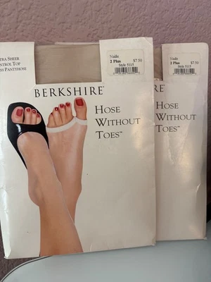¡DOS PARES! Manguera Berkshire Talla 2 Plus Desnudo Transparente Control Top Pantimedias Sin Toeless Foto 1 de 2