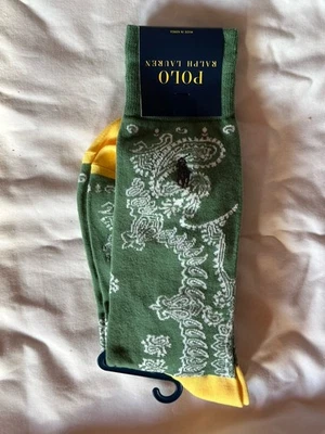 POLO RALPH LAUREN Para hombres Verde Paisley Bandana Crew Calcetines NUEVOS 1 Par Foto 1 de 3