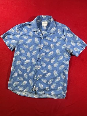 Camisa Lucky Brand Para Hombre Sábado Elastizada Azul Piña Mediana Hawaiana Foto 1 de 4
