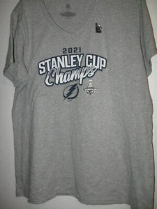 New women's 2021 STANLEY CUP CHAMPS tshirt XXL locker room NHL Champions Shirt - Picture 1 of 6