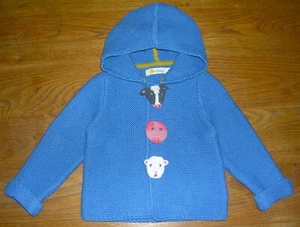 Mini Boden Boys Blue Hooded Cotton Cardigan Farm Animals Buttons Age 6-9 Months - Picture 1 of 4