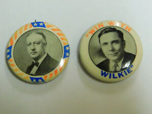  2 Vintage Political Pinbacks WIN WITH WILKIE CAMPAIGN BUTTON & Other 1.25" dia