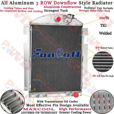 3 Row Aluminum Radiator For 1937-1938 Chevy HE GD GC HC Master Truck 3.5L L6 V8 - Image 1 of 4