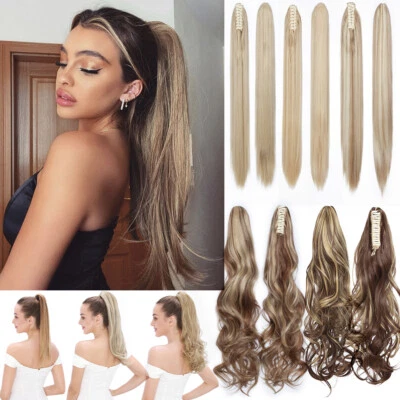 Wavy Curly Straight Thick Synthetic Hair Clip In Hair Extension Claw Ponytail US - Image 1 of 4