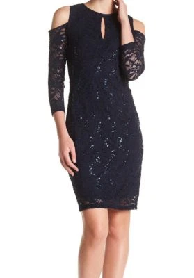 Marina Blue Women Size 14 Keyhole Sequin Lace Sheath Dress size 14 - Image 1 of 4