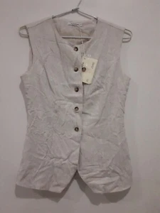 Peppermayo Button Up Vest Womens Linen Blend Size 8 Oatmeal Sleeveless New - Bild 1 von 15