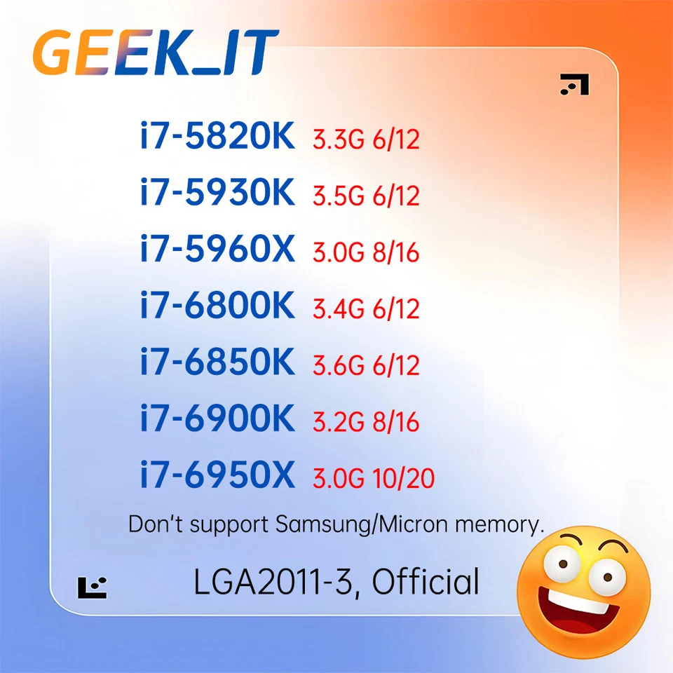 ✅CPU Intel Core i7-5820K i7-5930K i7-5960X i7-6800K i7-6850K i7-6900K i7-6950X Foto 1 de 1