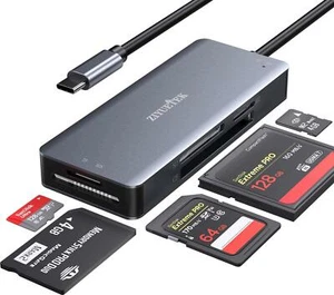 ZIYUETEK USB C CF Card Reader,5- in-1 Aluminum Thunderbolt 3 Memory Card Reader - Picture 1 of 12