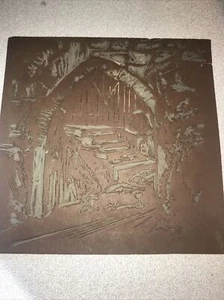 Original - geschnitztes Linoleum - Bogeneingang Steintreppe - Linolschnitt - Kunststempel - Bild 1 von 4
