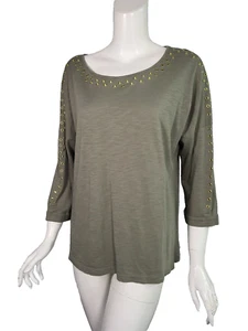 Camiseta deportiva CHICO'S verde oliva con ojal manga 3/4 Dolman talla 2 EE. UU. L 12 - Imagen 1 de 3