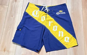 Vintage Corona Beer Mens Board Shorts Swim Trunks Bottoms Spellout Blue Gold 38 - Picture 1 of 6