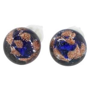 GlassOfVenice Murano Glass Ball Stud Earrings - Sparkling Navy Blue