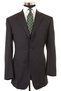 Brooks Brothers Dark Navy Blue Pinstriped Wool 2pc Suit Jacket Pants 41 R - Picture 1 of 11