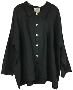Match Point La FixSun NWT Black Linen Boxy Pintuck Tunic Top Shirt OVERSIZE L - Picture 1 of 5
